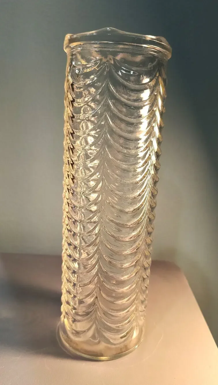 777. Cylindrical Glass Vase Scalloped Rim Swag Curtain Design